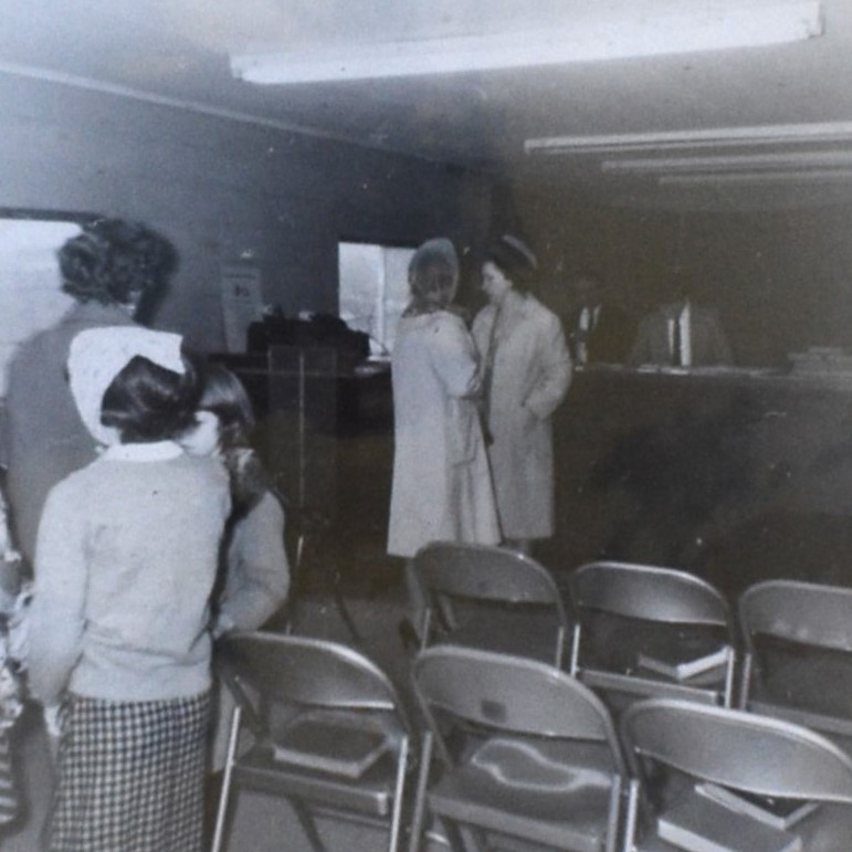 Church meeting place inside Athens Livestock Sales